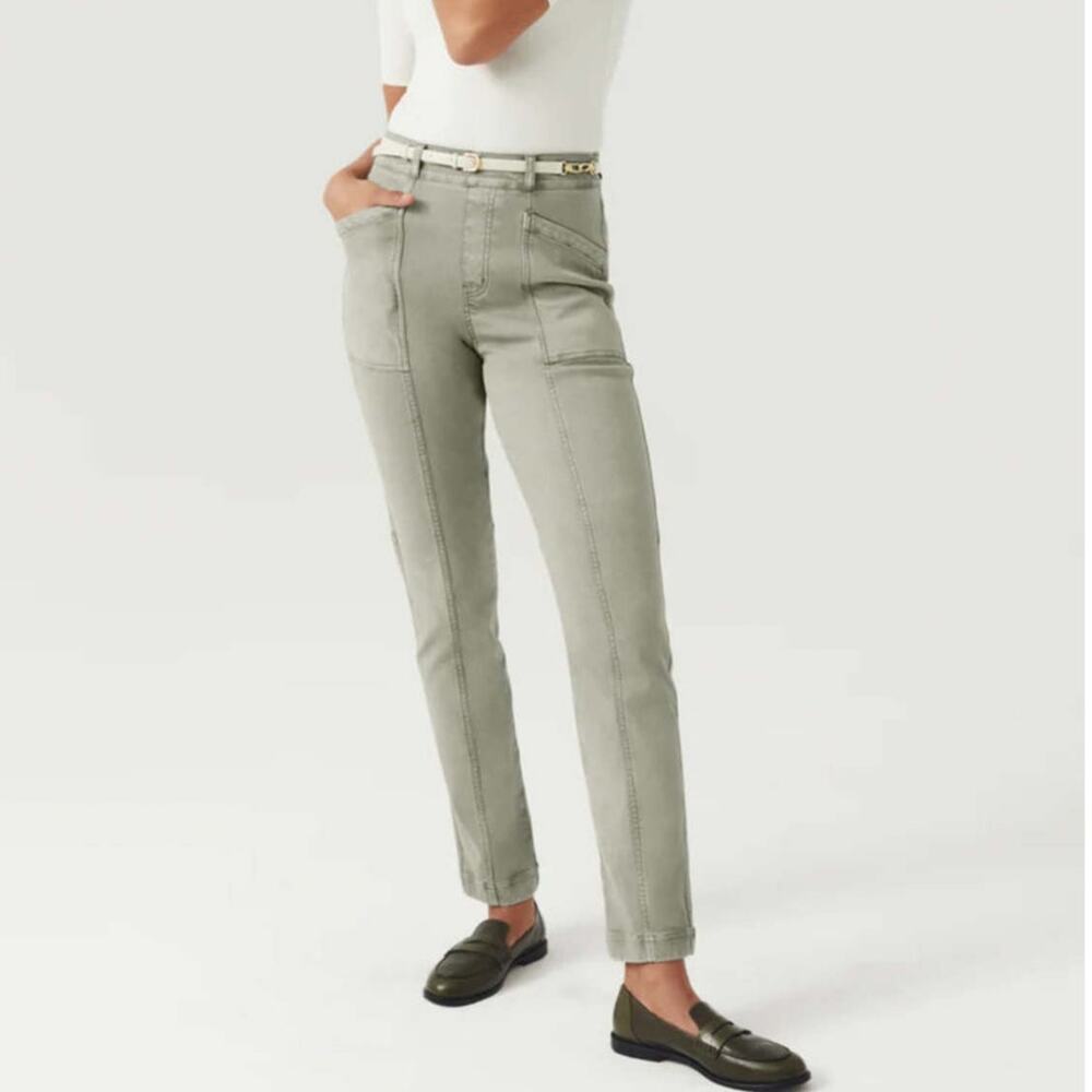 SPANX Stretch Twill Straight Leg Pull On Pant Olive Oil Green‎ Women's Size M